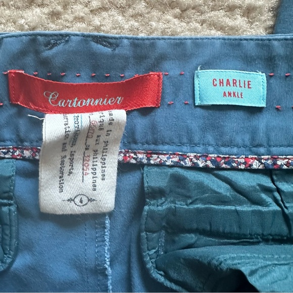 ANTHROPOLOGIE Charlie Trousers Ankle Mid-Rise Teal Pants With Leg Zippers - Picture 9 of 10